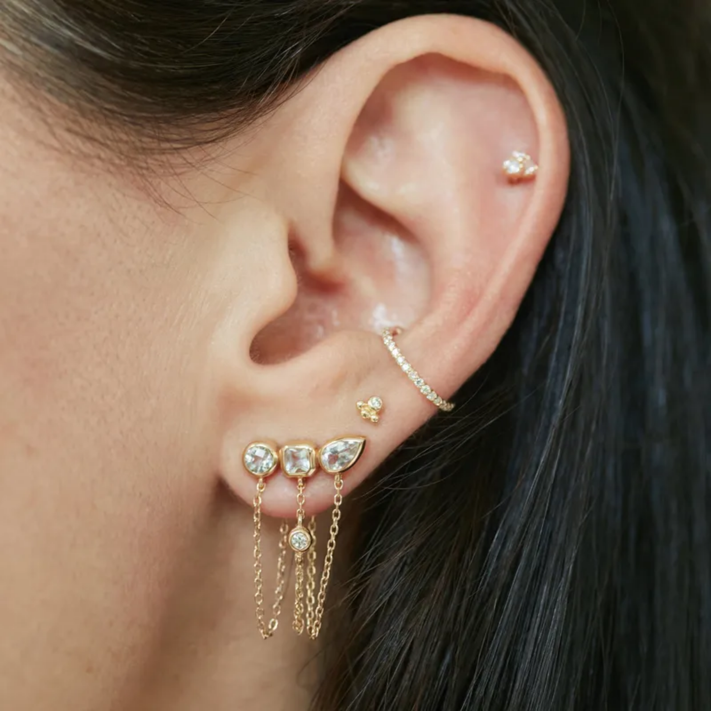 Multi-stud Crystal Chain Earrings