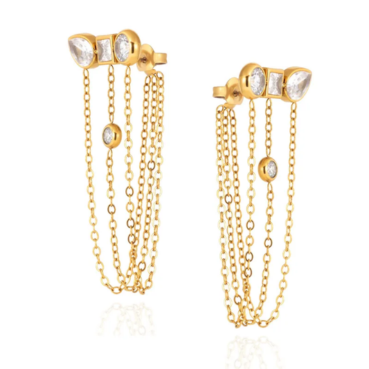 Multi-stud Crystal Chain Earrings