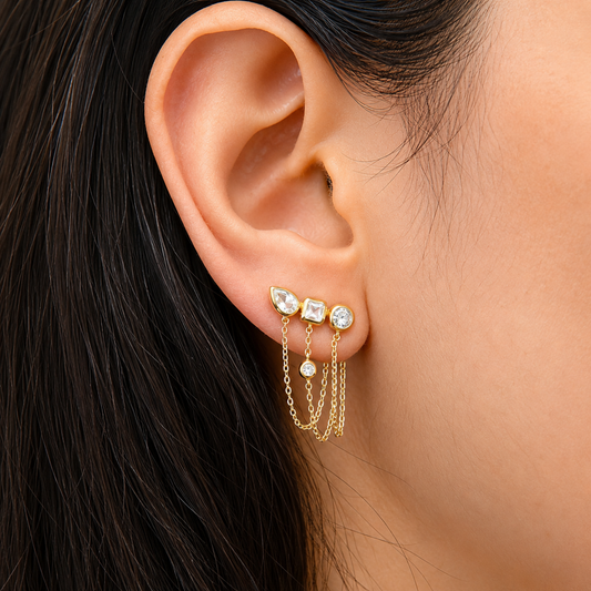 Multi-stud Crystal Chain Earrings