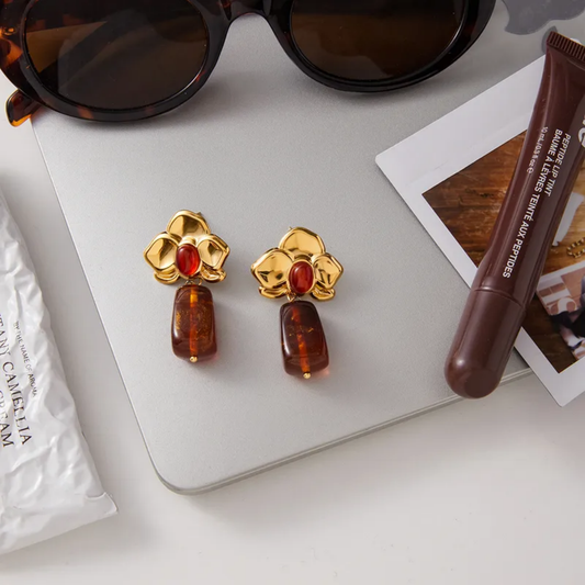 Gold Flower & Amber Drop