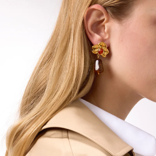 Gold Flower & Amber Drop