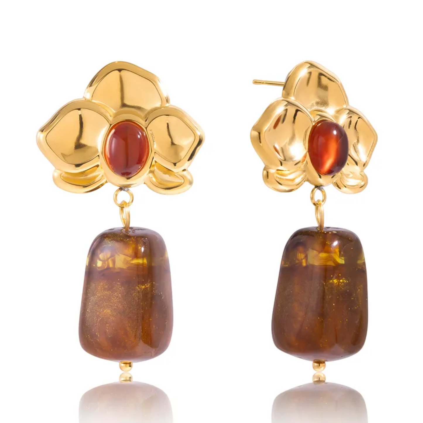 Gold Flower & Amber Drop
